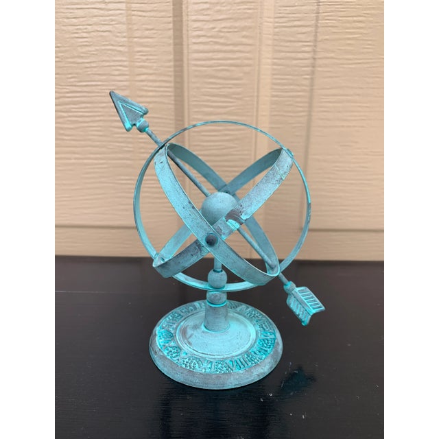 Late 20th Century Verdigris Iron Armillary Sphere on Stand – European Garden Accent For Sale - Image 5 of 7