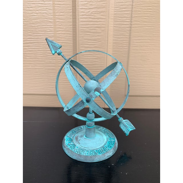 Late 20th Century Vintage English Country Iron Verdigris Garden Armillary Sundial For Sale - Image 5 of 7