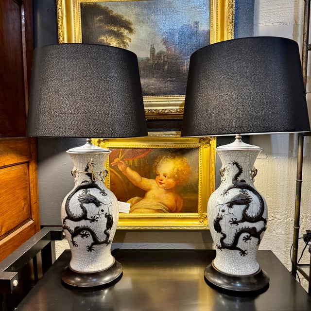 Late 19th Century Pair Chinese Porcelain Dragon Vases Fitted as Lamps For Sale - Image 5 of 14