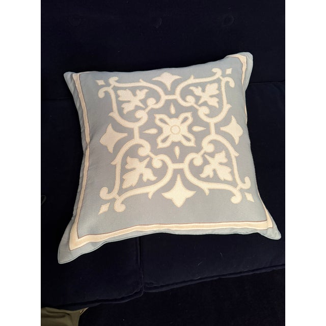 Traditional Restoration Hardware Decorative Pillow – Embroidered Linen Accent Cushion For Sale - Image 3 of 6