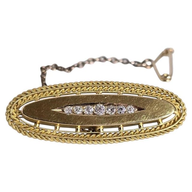 Antique Victorian Etruscan 15ct Gold Seven-Stone Mine Cut Diamond Bar Brooch For Sale - Image 15 of 15