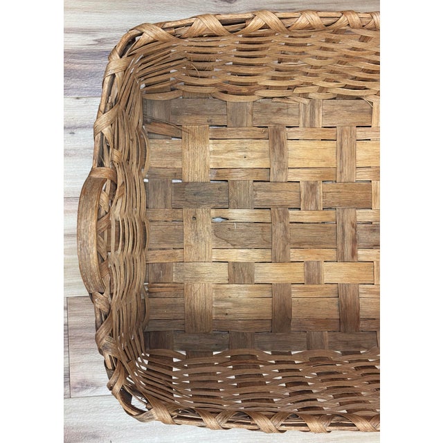 Vintage Oversized Woven Wood Slat Handled Basket For Sale - Image 9 of 10