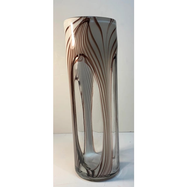 Art Glass Purple Swirl White Clear Oval Cylinder Vase For Sale - Image 10 of 10