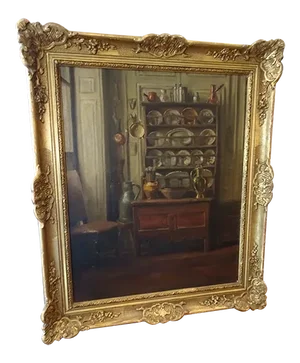 19th Century French Interior Painting in a Gilded Frame