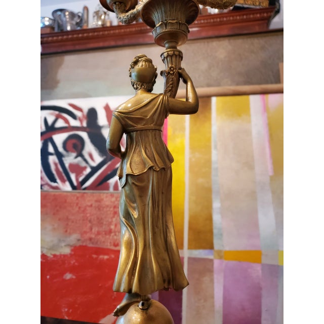 Antique French Empire Bronze Female Candelabras- a Pair For Sale - Image 10 of 10