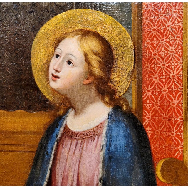 Brown 17th Century Italian Old Master -The Annunciation -Oil Painting For Sale - Image 8 of 13