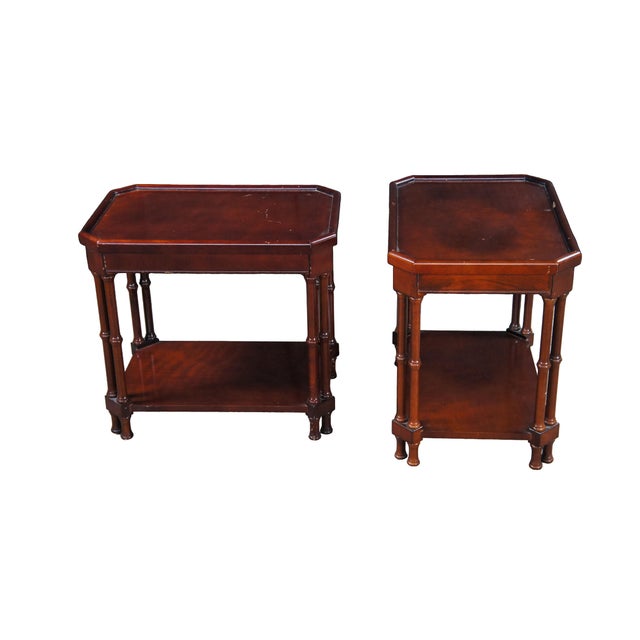 Chinoiserie Late 20th Century 2 Bombay Company British Colonial Chinoiserie Faux Bamboo Mahogany Side Tables For Sale - Image 3 of 14