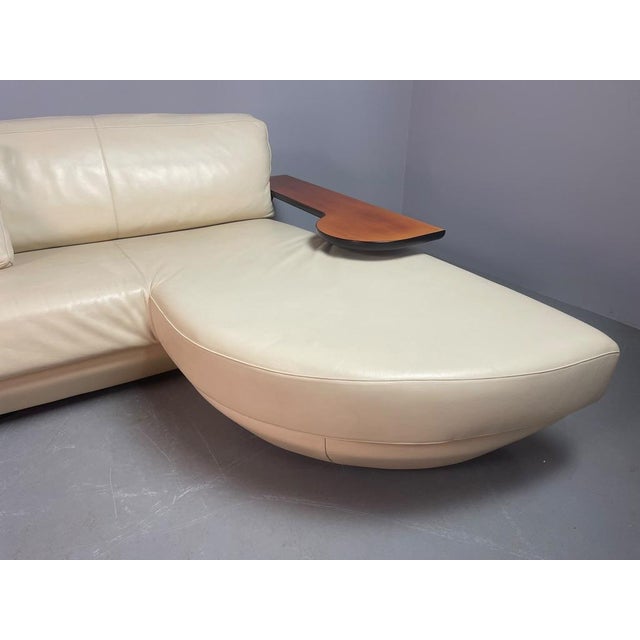 Mid-Century Italian Cream Leather Landscape Sofa with Chaise Longue and Integrated Table from Frighetto, Italy, 1980s, Set of 2 For Sale - Image 14 of 18