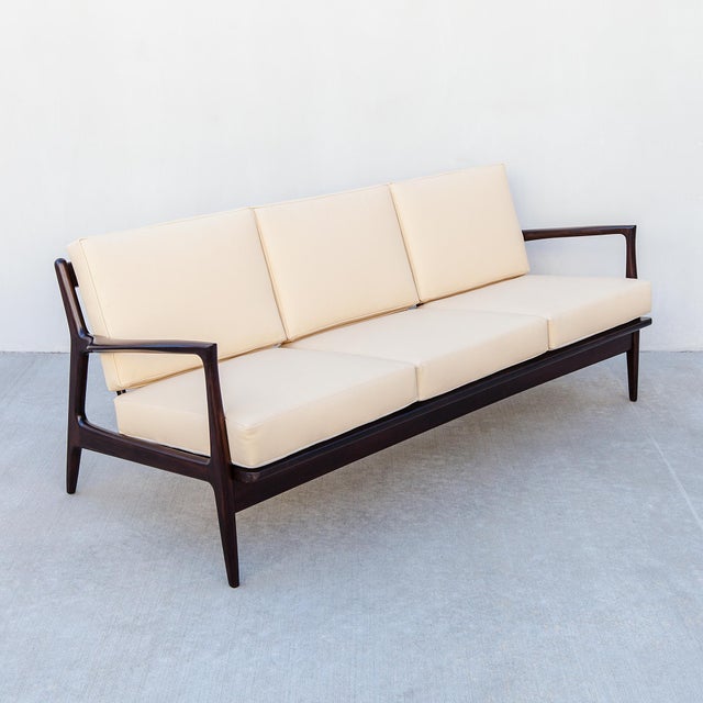 Restored Ib Kofod-Larsen for Selig Danish Modern Three Seat Sculptural "Blade" Sofa in Leather For Sale - Image 18 of 18