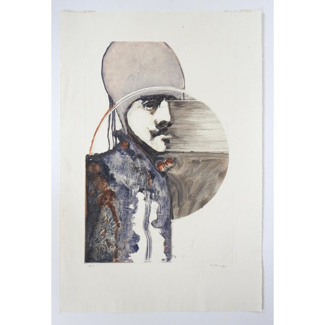 Printmaking Materials 1973 Walter Crump Abstract Portrait Monoprint For Sale - Image 7 of 7