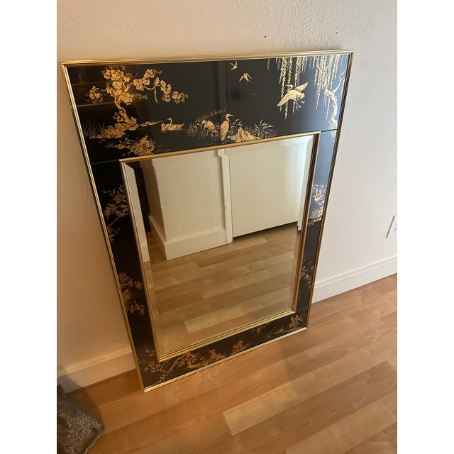 Black LaBarge 1984 Chinoiserie Verre Eglomise Mirror For Sale - Image 8 of 10