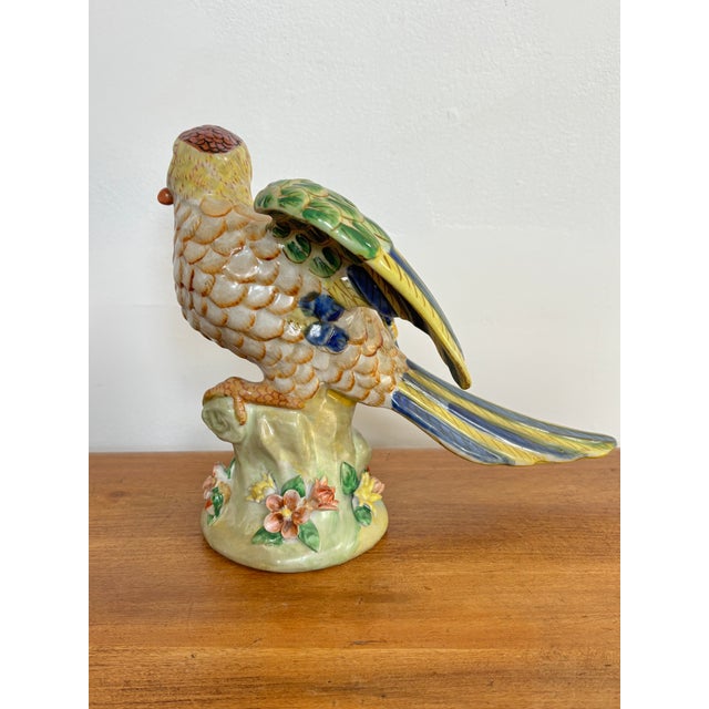 Ceramic Vintage Large Majolica Porcelain Parrot Figurine For Sale - Image 7 of 14