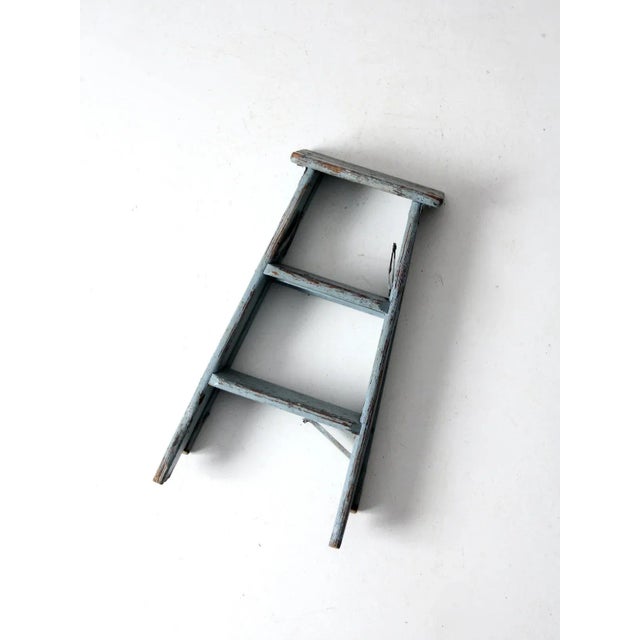 Metal Vintage Wooden Blue Step Ladder For Sale - Image 7 of 13