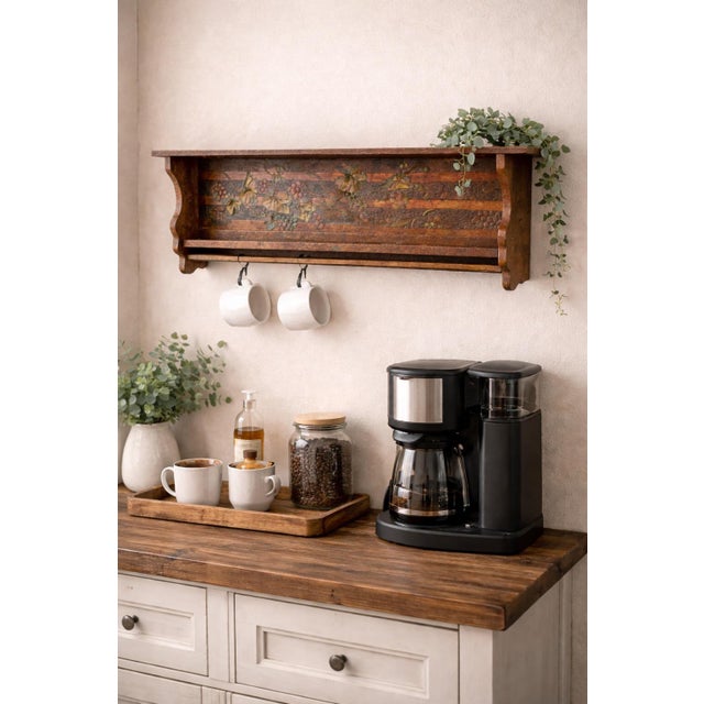 Wall Shelf 38” Arts & Crafts Style Wood Corbel Botanical, Railing For Sale - Image 12 of 12