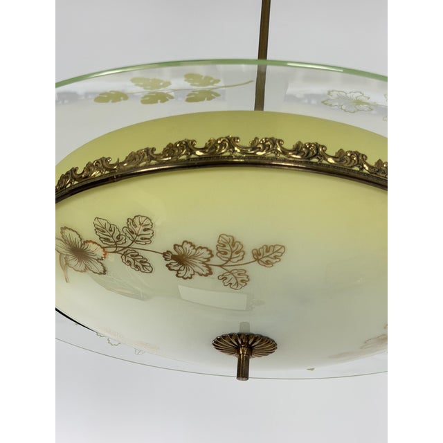 Fontana Arte Murano Glass and Brass Pendant Light in the style of Pietro Chiesa for Fontana Arte, 1950s For Sale - Image 4 of 15