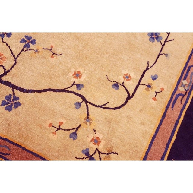 Art Deco 1920s Beige Floral Antique Chinese Art Deco Carpet 5'x7'8" Handknotted Wool Rug For Sale - Image 3 of 6