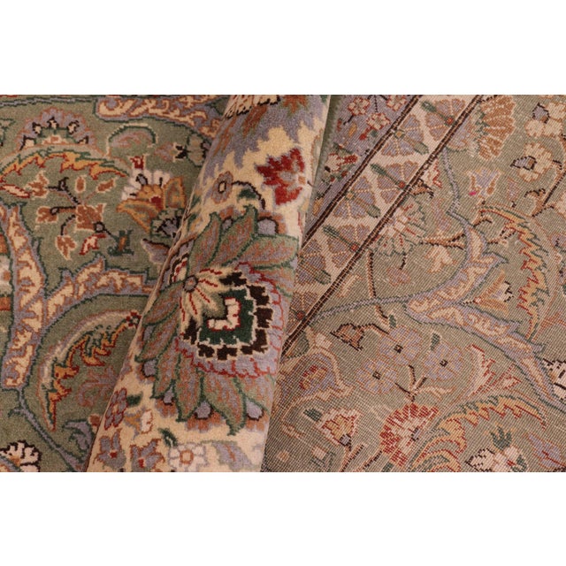 Textile Shabby Chic 1990's Floral Pak-Persian Green/Ivory Wool Rug - 9'0'' X 12'2'' For Sale - Image 7 of 9