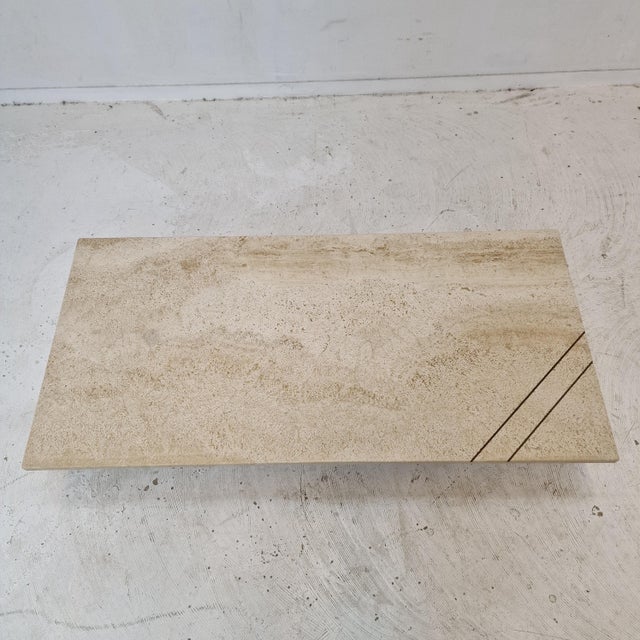 Rectangle Travertine Coffee or Side Table with Brass, Italy, 1980s For Sale - Image 6 of 18