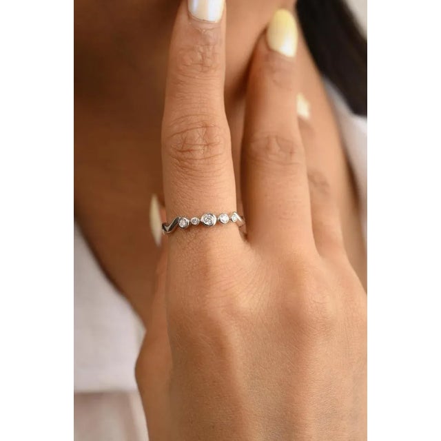 Classic Wave Diamond Wedding Band Stack in 18k Solid Gold Size 7 For Sale - Image 4 of 14