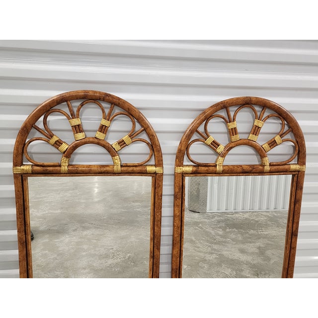 Hollywood Regency Vintage Bamboo & Rattan Mirrors-a Pair For Sale - Image 3 of 6