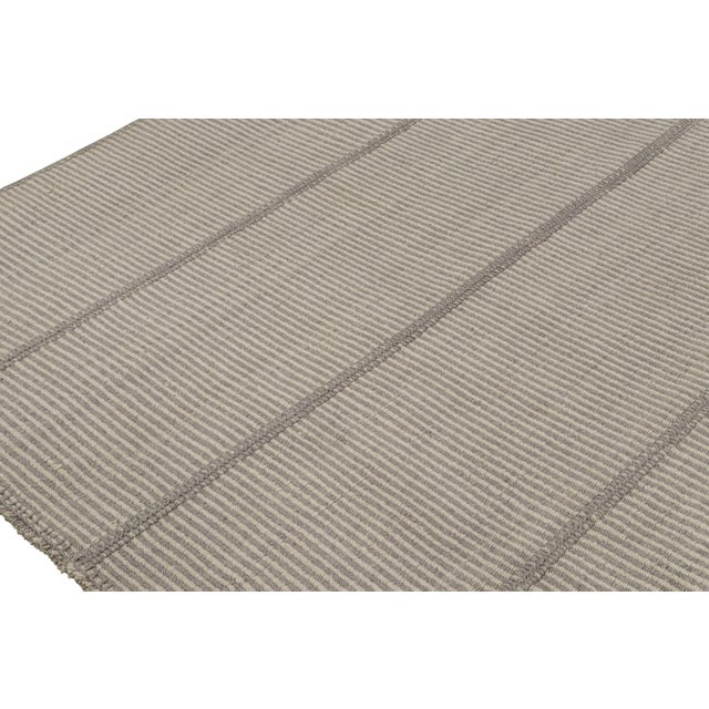 Contemporary Rug & Kilim’s Contemporary Kilim in Gray and Cream Stripes For Sale - Image 3 of 7