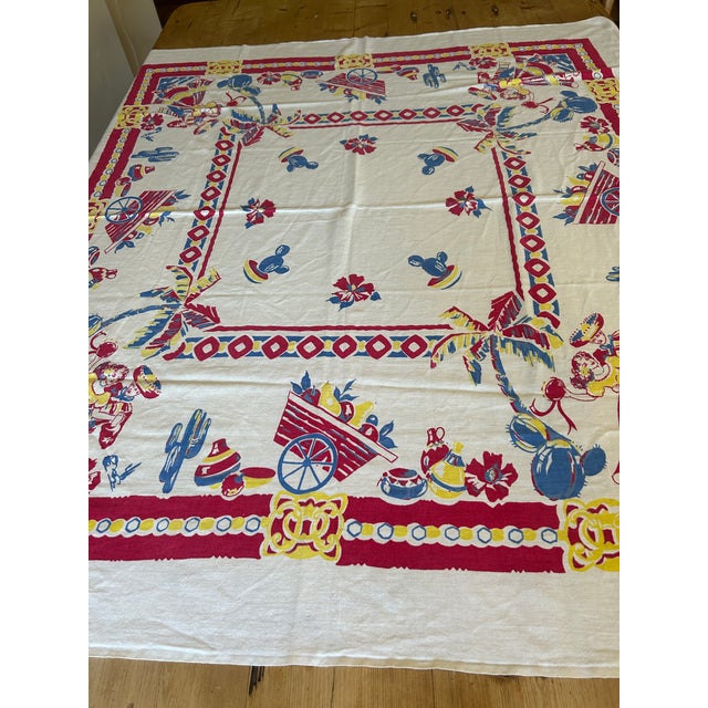 Vintage 1940's Mexican Fiesta Table Cloth - Pristine For Sale - Image 4 of 6