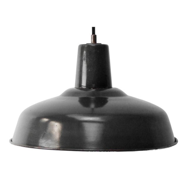 1950s Vintage Industrial French Black Enamel Pendant Light For Sale - Image 5 of 5