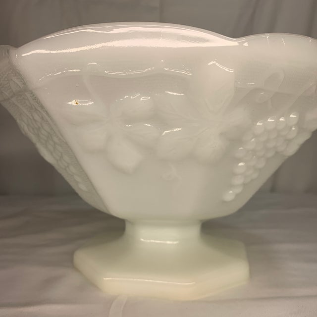 Anchor Hocking Vintage Anchor Hocking Harvest Grape Milk Glass Pedestal Bowl For Sale - Image 4 of 7