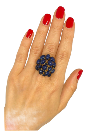 Bochic "Orient" Vintage Blue Sapphire Vintage Cluster Ring Set 18K Gold & Silver