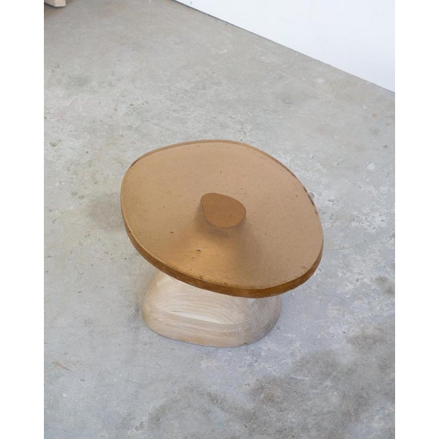 Glass Fused Salmon Glass and White Oak Side Table by Alexander Knysch For Sale - Image 7 of 10