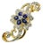 Late 20th Century 18k (750) Yellow Gold Natural White VVS Diamond & Blue Sapphire Brooch For Sale