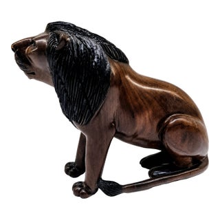 Vintage African Hand-Carved Hardwood Lion Sculpture by Nguma For Sale