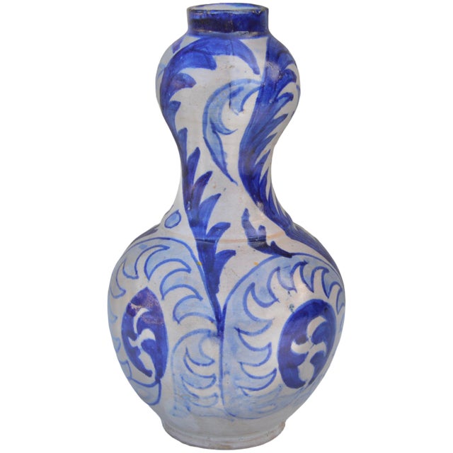 Mid 20th Century Handcrafted Blue Andalusian-Patterned Ceramic Vase W/ Handle For Sale - Image 4 of 8