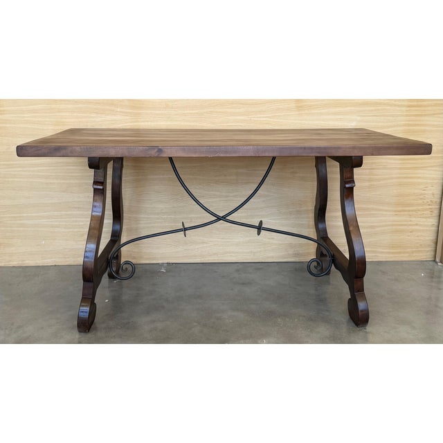 20th Dining or Console Table of Walnut with Lyre Legs and Heavy Top, Spain For Sale - Image 16 of 18