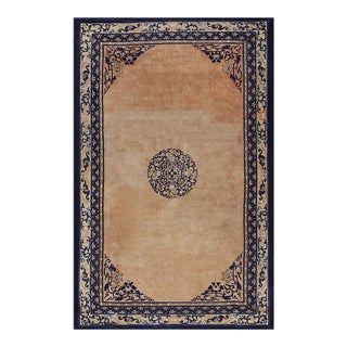 Floral Medallion 1920s Hand Knotted Salmon Field Antique Chinese Peking Rug For Sale