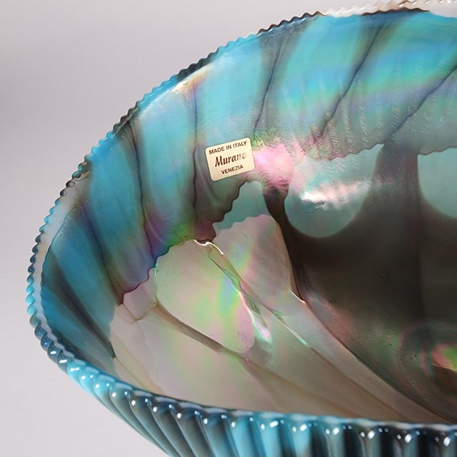 Murano Art Glass Shell Bowl Venice Centerpiece Iridescent Italy Handmade For Sale - Image 4 of 14