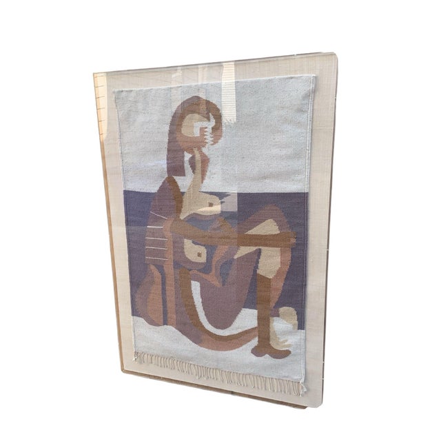 Mid 20th Century Vintage Tapestry After Pablo Picasso's Seated Bather in Acrylic Display Case For Sale - Image 5 of 6