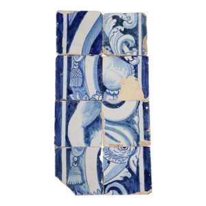 Antique 18th Century Portuguese Baroque Tiles With Ornamental Scrollwork & Tassel Details, Set of 8