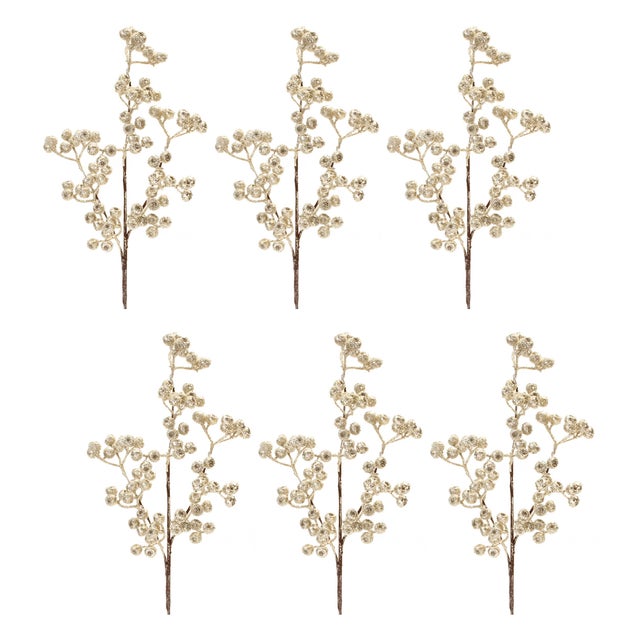 Rustic Glittered Champagne Berry Spray (Set of 6) For Sale - Image 3 of 3