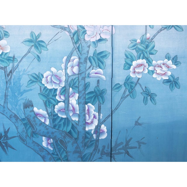 1970s Chinese Painted Silk Screen "Magnolia and Blue Jay" For Sale - Image 11 of 18