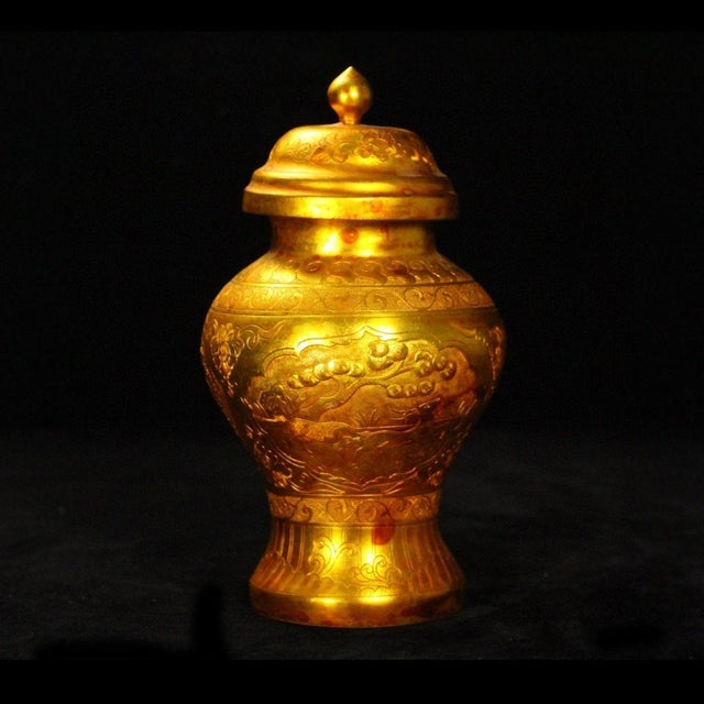 Chinese Vintage Chinese Gilt Bronze Hand-Chased Floral Covered Ginger Jar For Sale - Image 3 of 9