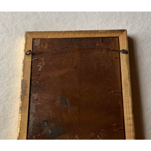 Wood American Folk Art Portrait, Lady in Emerald Green Dress, Gouache on Paper, Original Gilded Frame, Boston Estate, Circa 1920s For Sale - Image 7 of 15