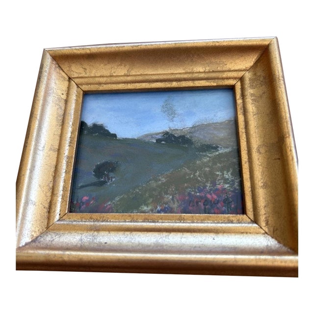 Miniature Pastel Landscape Painting Signed CROWE Vintage Framed Original Art For Sale