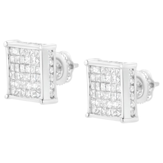Haus of Brilliance 10K White Gold 2ct TDW Princess-Cut Composite Diamond Stud Earring For Sale - Image 4 of 6