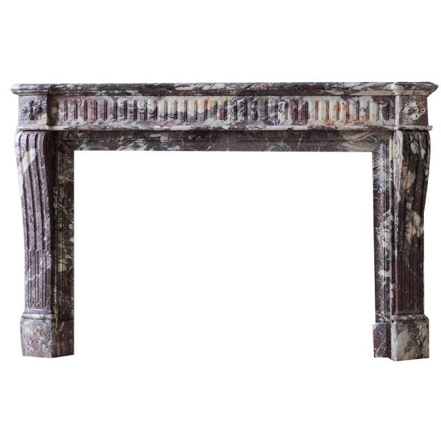 Large Louis XVI French Fireplace in Exceptional Fleur De Pêche Marble For Sale