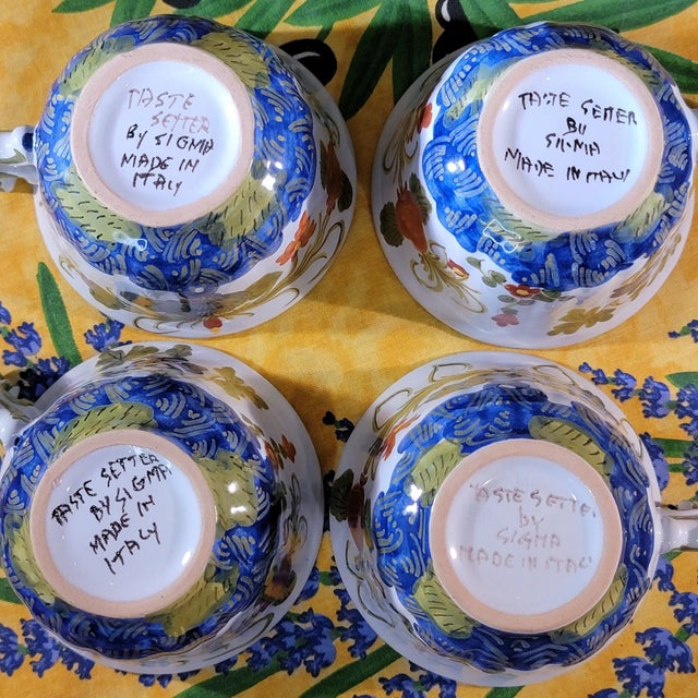 1960s Faenza Garofano Blue Carnation Coffee Pot With Four Cups & Saucers - Set of 9 For Sale - Image 9 of 10