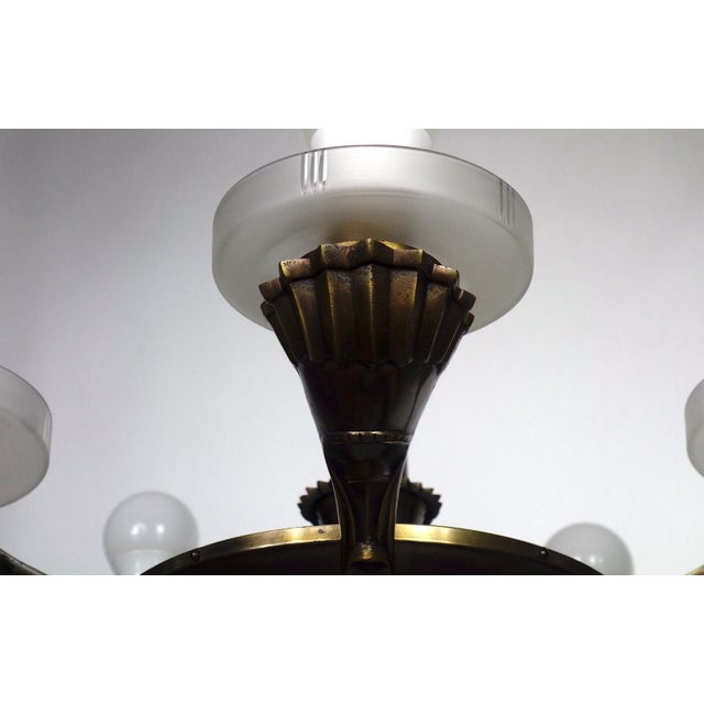 Antique French Brass and Glass 6-Light Chandelier, 1890s For Sale - Image 4 of 14
