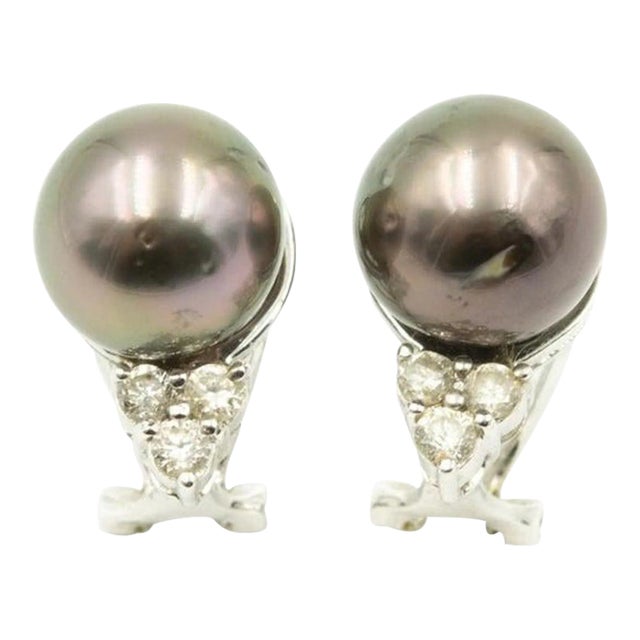 Grey Pearl and Diamond White Gold Earrings - 2 Pieces For Sale