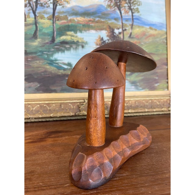 Vintage Mid-Century Hand-Carved Monkey Pod Wood Mushroom Sculpture by Leilani, Made in Philippines. For Sale - Image 4 of 10
