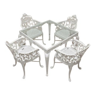 1960s Elegant White Cast Iron Patio Dining Set For Sale